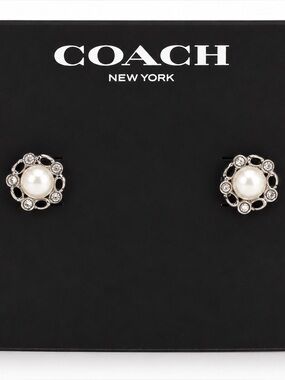 Coach Silver-Tone Pearl Flower Stud Earrings - White